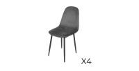 Lot de 4 chaises LOLY, assise et dossier en velours gris, structure en métal noir