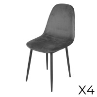 Lot de 4 chaises LOLY, assise et dossier en velours gris, structure en métal noir