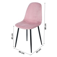 Lot de 4 chaises LOLY, assise et dossier en velours rose, structure en métal noir