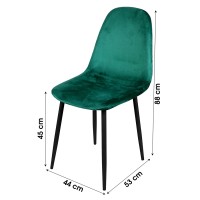 Lot de 4 chaises LOLY, assise et dossier en velours vert, structure en métal noir