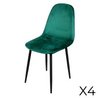 Lot de 4 chaises LOLY, assise et dossier en velours vert, structure en métal noir