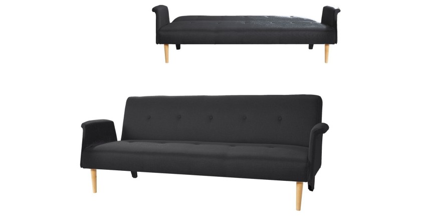 Canapé convertible en tissu noir – Collection LYLIA, dimensions 196x78x84 cm