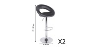 Lot de 2 tabourets de bar réglables en hauteur 77-97 cm – Assise simili cuir PU noir, pied en métal gris, diamètre 40 cm