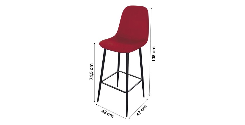 Lot de 4 tabourets LOLY, assise et dossier en velours bordeaux, structure en métal noir