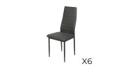 Lot de 6 chaises DANIEL, assise et dossier effet cuir gris, structure en acier noir