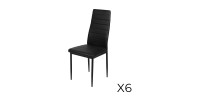 Lot de 6 chaises DANIEL, assise et dossier effet cuir noir, structure en acier noir