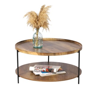 Table basse ronde JAYCE avec 2 niveaux, structure en métal noir, style ethnique