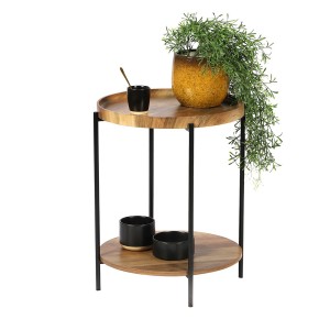 Table d'appoint ronde JAYCE avec 2 niveaux, structure en métal noir, style ethnique