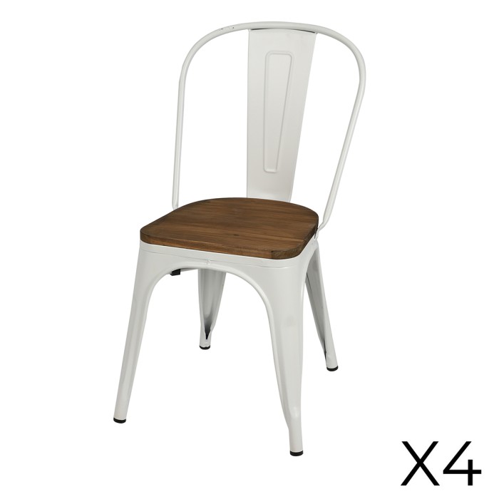 Lot de 4 chaises en métal blanc style industriel. Collection FACTORY.