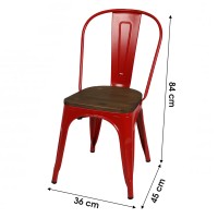 Lot de 4 chaises en métal rouge mat style industriel. Collection FACTORY.