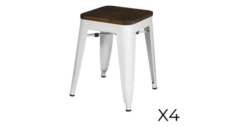 Lot de 4 tabourets style industriel en métal, coloris blanc mat – Collection FACTORY.