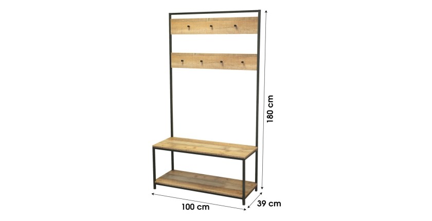 Meuble porte-manteaux avec 2 étagères range-chaussures – 100x39xH180 cm – Collection OAKLANDER