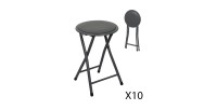 Lot de 10 tabourets pliables – Collection BASICUS, coloris noir, assise en PU, diamètre 30 cm, hauteur 45 cm