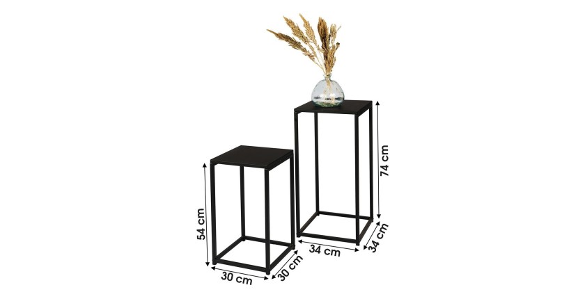 Lot de 2 sellettes design SOHO, structure et plateau en métal noir.