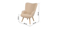 Fauteuil de salon en tissu teddy beige avec pieds en bois collection ENJOY. Style Scandinave