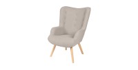 Fauteuil de salon en tissu teddy gris avec pieds en bois collection ENJOY. Style scandinave