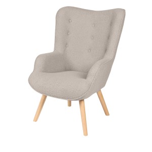 Fauteuil de salon en tissu teddy gris avec pieds en bois collection ENJOY. Style scandinave