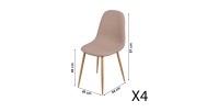 Lot de 4 chaises en tissu taupe avec pieds en métal effet bois – 45x87x54 cm, hauteur d'assise 49 cm – Collection NORDICA