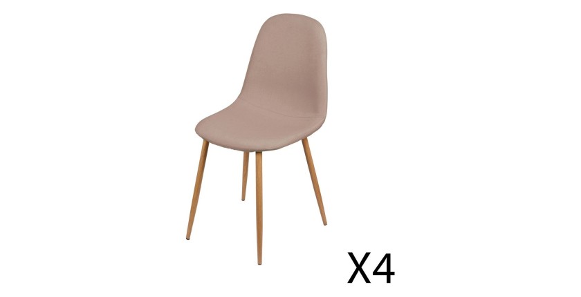 Lot de 4 chaises en tissu taupe avec pieds en métal effet bois – 45x87x54 cm, hauteur d'assise 49 cm – Collection NORDICA