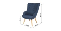 Fauteuil de salon en tissu bleu denim avec pieds en bois collection ENJOY. Style scandinave