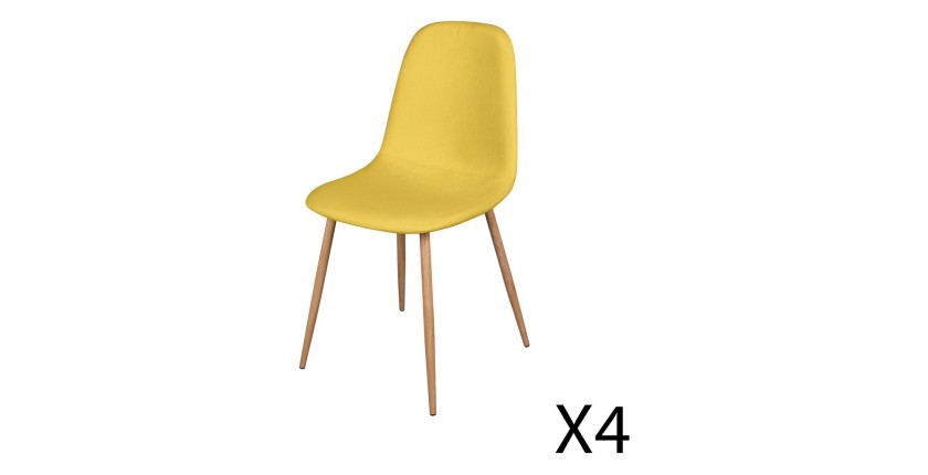 Lot de 4 chaises en tissu jaune moutarde avec pieds en métal effet bois – 45x87x54 cm– Collection NORDICA