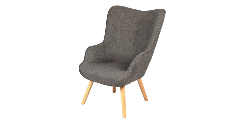 Fauteuil de salon en tissu gris foncé avec pieds en bois collection ENJOY. Style scandinave