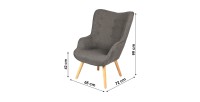 Fauteuil de salon en tissu gris foncé avec pieds en bois collection ENJOY. Style scandinave