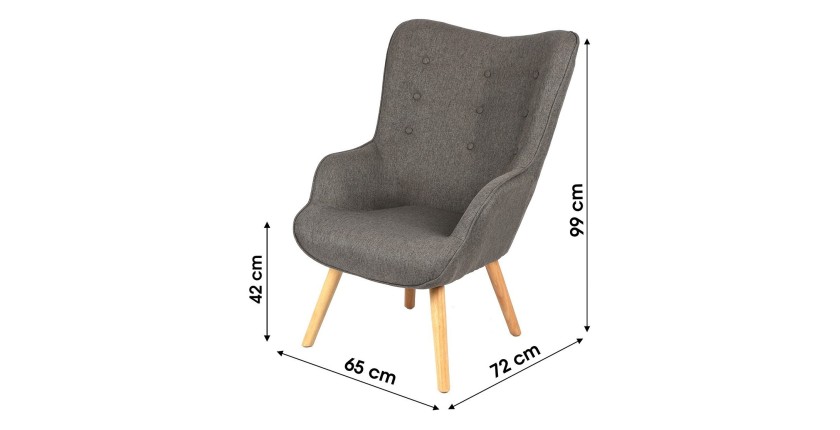 Fauteuil de salon en tissu gris foncé avec pieds en bois collection ENJOY. Style scandinave