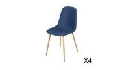 Lot de 4 chaises en tissu bleu avec pieds en métal effet bois – 45x87x54 cm, hauteur d'assise 49 cm – Collection NORDICA