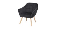 Fauteuil en velours noir avec pieds en bois – 74x70xH85 cm, hauteur d'assise 43 cm – Collection VELUREA