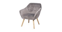 Fauteuil en velours gris clair avec pieds en bois – 74x70xH85 cm, hauteur d'assise 43 cm – Collection VELUREA