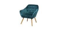 Fauteuil en velours bleu canard avec pieds en bois – 74x70xH85 cm, hauteur d'assise 43 cm – Collection VELUREA