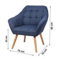 Fauteuil en tissu bleu avec pieds en bois – 74x70xH85 cm, hauteur d'assise 43 cm – Collection ARCTIKA