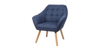 Fauteuil en tissu bleu avec pieds en bois – 74x70xH85 cm, hauteur d'assise 43 cm – Collection ARCTIKA