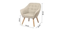 Fauteuil en tissu beige avec pieds en bois – 74x70xH85 cm, hauteur d'assise 43 cm – Collection ARCTIKA