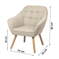 Fauteuil en tissu beige avec pieds en bois – 74x70xH85 cm, hauteur d'assise 43 cm – Collection ARCTIKA