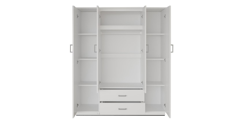 Armoire 4 portes avec 2 miroirs TOM – Dimensions H185 x L160 x P52 cm – Coloris blanc – Style design