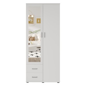 Armoire 2 portes avec miroir TOM – Dimensions H185 x L80 x P52 cm – Coloris blanc – Style design