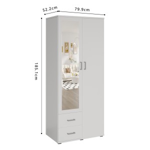 Armoire 2 portes avec miroir TOM – Dimensions H185 x L80 x P52 cm – Coloris blanc – Style design