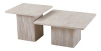 Set de 2 tables basses gigogne EDEN – Décor travertin beige – Dimensions H52-42 x L60-80 x P60-80 cm – Style moderne