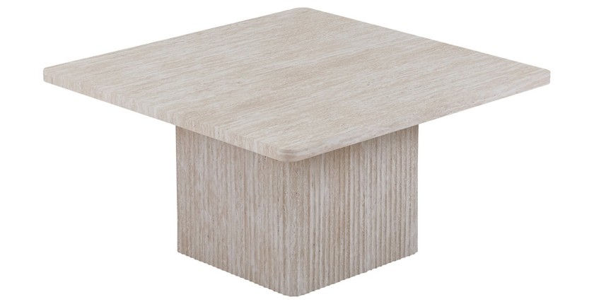 Set de 2 tables basses gigogne EDEN – Décor travertin beige – Dimensions H52-42 x L60-80 x P60-80 cm – Style moderne