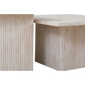 Set de 2 tables basses gigogne EDEN – Décor travertin beige – Dimensions H52-42 x L60-80 x P60-80 cm – Style moderne