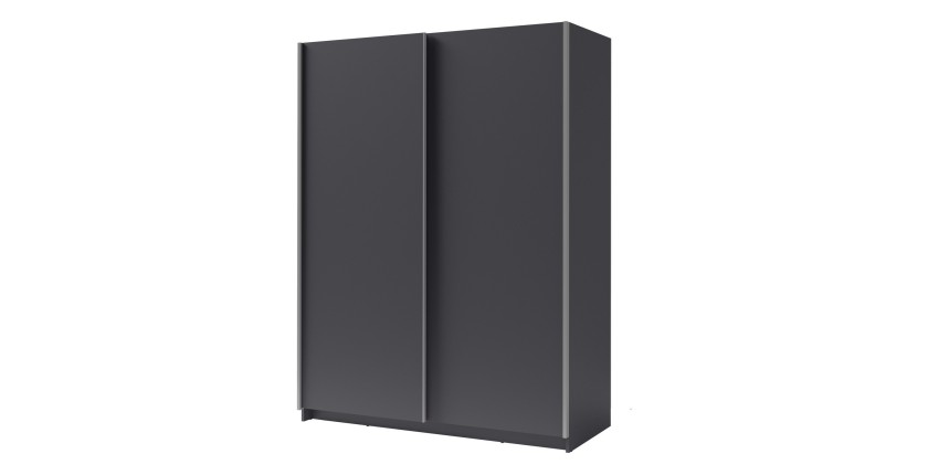 Armoire 2 portes coulissantes - Collection GOZU - Coloris gris graphite - 150 x 198 x 62 cm