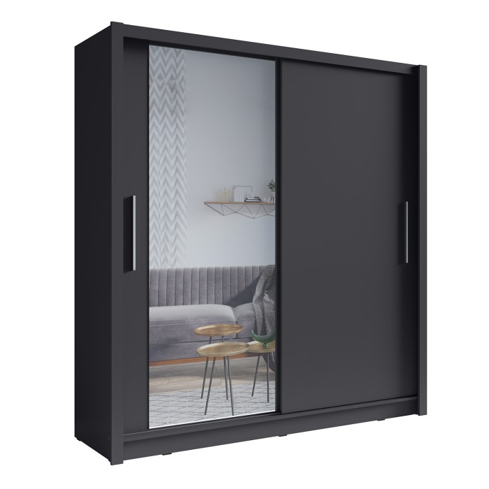 Armoire 2 portes coulissantes avec miroir 155 cm - gris graphite - Collection OZZULA