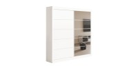 Garde Robe MILS, armoire 2 portes coulissantes avec miroir coloris blanc