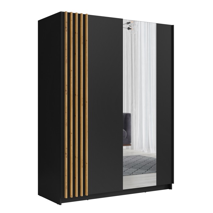 Armoire 2 portes coulissantes 200 cm - noir et chêne - Collection VARIA