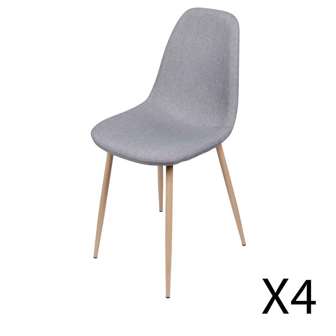 Lot de 4 chaises en tissu gris clair avec pieds en métal effet bois – 45x87x54 cm, hauteur d'assise 49 cm – Collection NORDICA