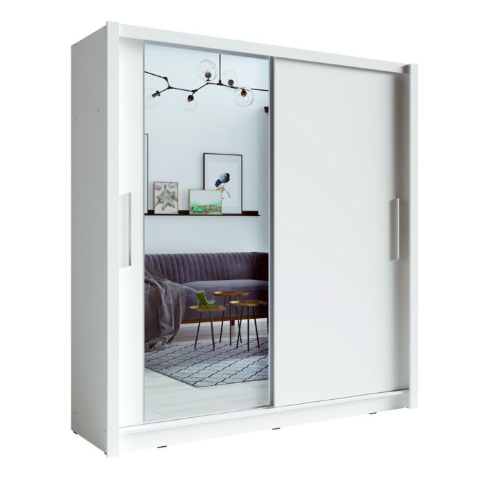 Armoire 2 portes coulissantes avec miroir 205 cm - blanc - Collection OZZULA