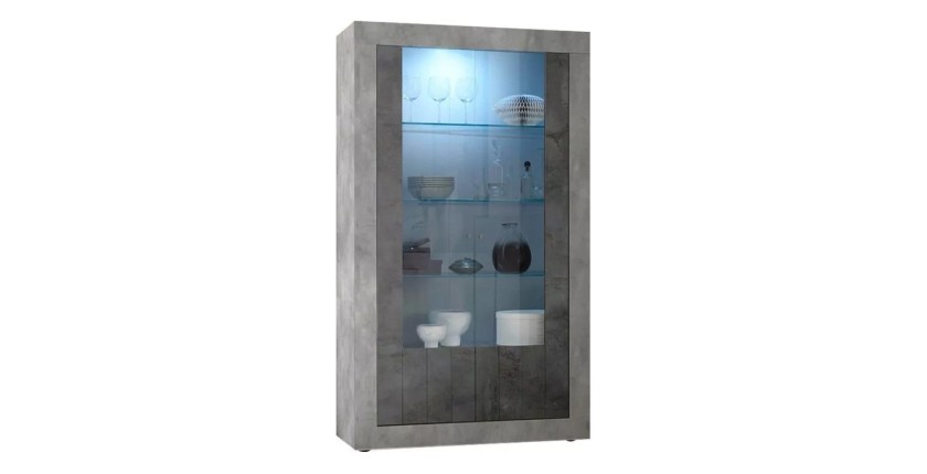 Vitrine haute avec 2 portes en verres, collection URBAN, coloris gris aspect béton