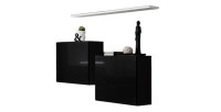 Ensemble meubles de salon SWITCH SBI design, coloris noir brillant et étagère blanche.